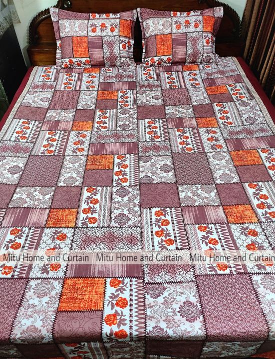 King%20size%20Bedsheet%20with%20Pillow%20cover%20Chador%20set%207.5%C3%978.25%20feet%20Full%20cotton%20fabric%20%20Purple%20,%20Brown%20-%20Image%203