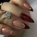 Glitter, burgundy, new year, bridal nail art, glitter, almond nail, European and American sweet, wearable nail art. 
