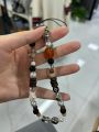 Retro Brown Leopard Cat Bead Phone Chain Elegant Short Wrist Lanyard Decor Bead String Chain Camera Hanging Accessory For Women.