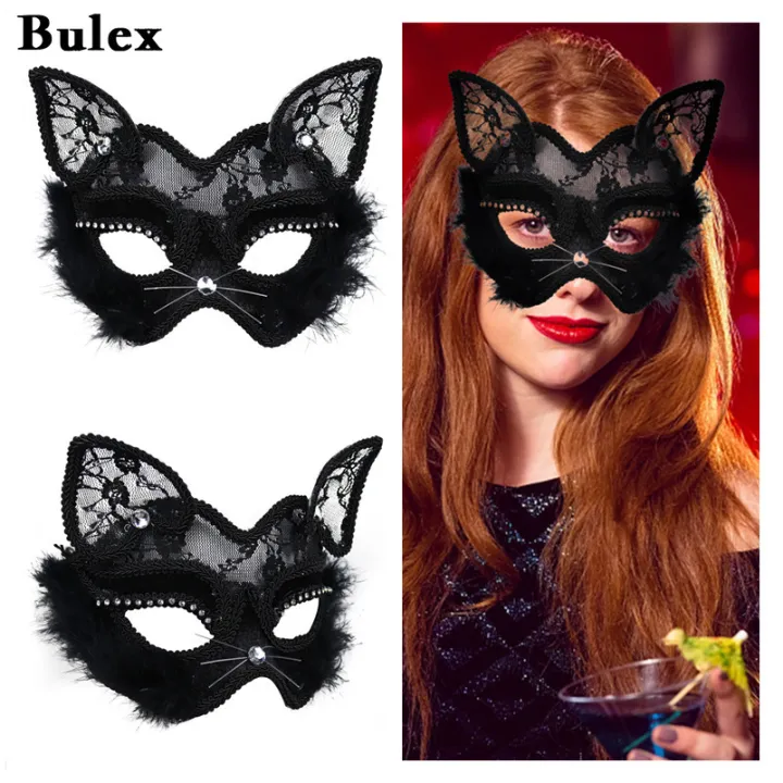 P-Jsmen Luxury Venetian Masquerade Mask Black Cat Lace Mask Fancy Dress Christmas Halloween Costume Party for Girls Women