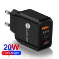 Dual-port Screen Display Mobile Phone Charging Head 20WPD+QC Digital Display Fast Charging Wall Phone Charger For IPhone.