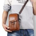 Men's Messenger Bag Cowhide Leather Bag Male Mobile Phone Pouch Pocket Small Wallet Travel Waist Bag Multi-Pockets Chest Bag New.