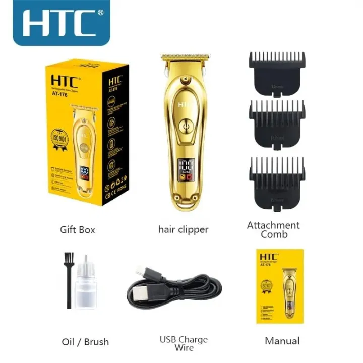 HTC%20AT-176%20Fully%20Golden%20Metal%20Body%20Rechargeable%20Hair%20Clipper%20-%20Image%204