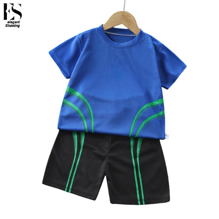 Elegantstunning 2 Pieces Summer Children Sports Suit Short Sleeved T-shirt Shorts Quick-drying Sportswear Set For 3-8 Years Old Boys