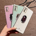 For Xiaomi Redmi Note 10 5G Back Cover + Rhinestone Ring Holder Stand Shiny Plating Square Bumper Girls Phone Case Soft TPU Silicone Shockproof Protective Cover. 