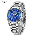 LIGE Men Watch Top Brand Original Sports Quartz Mens Watches Full Steel Waterproof Chronograph Wristwatch Men Relogio Masculino 8912. 