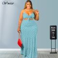 5XL Plus Size Two Piece Set Women Summer Clothing Wholesale y Sweet Bra and Maxi Skirt Dots Print Matching Suit Dropsping.