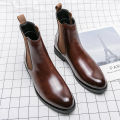 British Style Chelsea Boots Men Mid Calf Dress Shoes Business Formal Ankle Boots Antumn Bota Masculina Split Leather Shoes KEEMEEUYZO. 