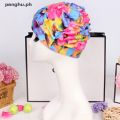 [panghu] Lady long hair swim cap stretch drape bathing cap drape stretch sports swim hat [ph]. 