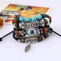 Jewelry beaded multi-layer blue eye cowhide ethnic style feather pendant student bracelet. 