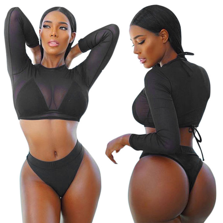 Morning long sleeve multicolor mesh bikini swimsuit