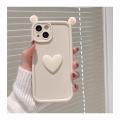 Phone Case For iPhone 11 13 14 15 Pro Max Plus 13Mini Casing Coffee Cute 3D Ears Love Heart Wine Red Cute Candy Color Soft Shockproof Cover Matte Silicone.