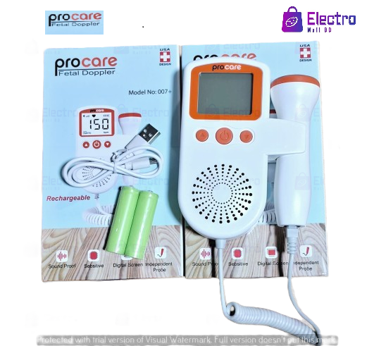 Procare Rechargable Fetal Doppler Heart Rate Monitor Baby Fetal Sound Heart Detector with LCD Display (Free Gel)