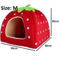 Soft Strawberry Pet Dog Cat House Kennel Foldable Winter Warm Cushion Animal Bed Dogs And Cats Products (Size: M), 36cm x 36cm. 