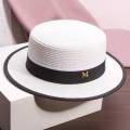 Red Flat-Top Cap Female Model Catwalk Show Top Hat Seaside Holiday Sun-Proof Sun Hat Flat Brim Straw Hat.