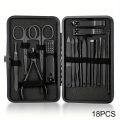 【Customizable】 7/10/18 Pcs Classic Black Manicure Set Hand Feet Facial Stainless Steel Accessories, All Black Nail Clippers. 