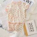 New Style Home Clothes Baby Girls Summer Pajamas Suits Two-piece Full Print Tshirt 1 2 3 4Year Short Sleeve Tops+Short Pants. 