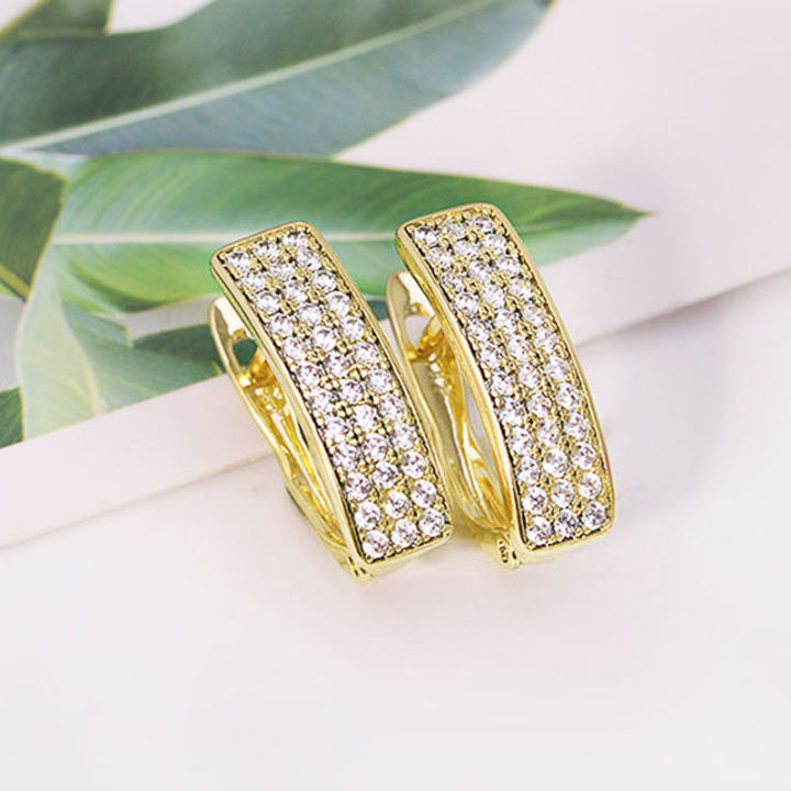 Huitan Paved CZ Hoop Earrings for Women Gold Color Simple Stylish Girls Ear Accessories Daily Wear Modern Fashion Jewelry