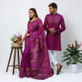 Stylish Matching Couple Dress - Saree and Panjabi Combo Set - Comfortable and  Fashionable for All Seasons and Occasions. 