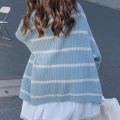 Korean Style Versatile Striped Cardigan Sweater Coat for Female Students Autumn and Winter New Lazy Style Cardigan Long Sleeve Knitted Top.