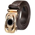High Quality Casual Brown Genuine Leather Mens Belts Gold Black Automatic Buckles Ratchet Dress Jeans Pants Waist Straps Formal.