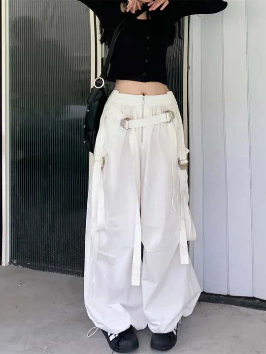 American%20White%20Spicy%20Girl%20Workwear%20Pants%20Women'S%20Design%20Sense%20Drawstring%20Pockets%20Loose%20Fitting%20Wide%20Leg%20Casual%20Pants%20-%20Image%205