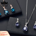 Carat Women Water Drop Shape Rhinestone Pendant Ear Stud Earrings Necklace Jewelry Set. 