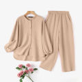 Ladies Fashion Pants Sets Summer Long Sleeve Shirt Casual Solid Trousers Suits Loose Tracksuit Outi fits 2PCS Matching Sets. 