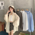 2022 New Summer Long Sleeve Chiffon White Shirt Women Transparent Button Sun Protection Ladies Blouse Beach Female Clothing.