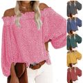 Elegant Blouse Flower Autumn Off Shoulder Long Sleeve Chiffon Shirt Lantern Sleeve Loose Top Lady. 