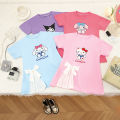 New 2024 Summer Girl Cartoon Cute Short sleeved Children's Kuromi Princess Bow Dress. 