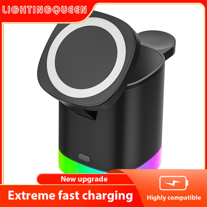 3 in 1 Macsafe Cube Charger Sradle Magnetic Wireless Stand Fast Charging Station For iPhone 14 13 12 Pro Max AirPods Apple Watch