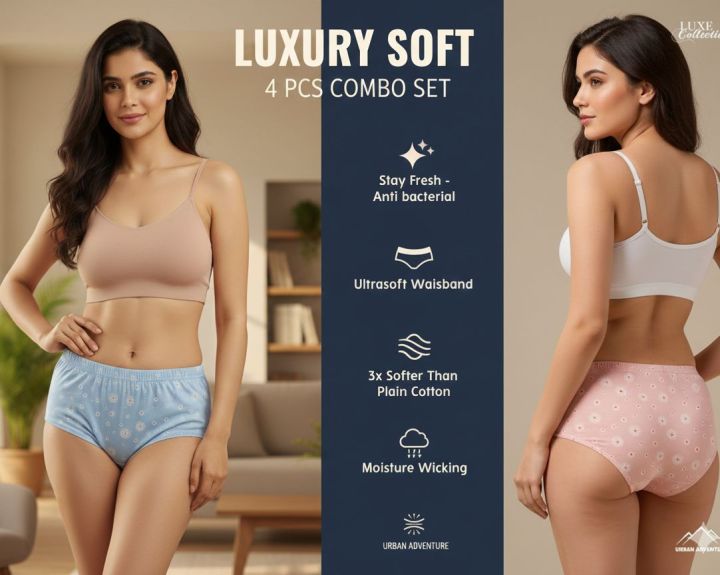 4 Pcs Combo Premium Quality Panty For Girls Pure Cotton