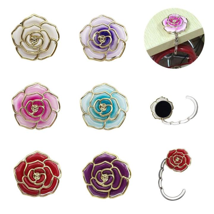 Rose Flower Pattern Portable Folding Table Hook Clasp Purse Bag Handbag Hooks Hanger Holder