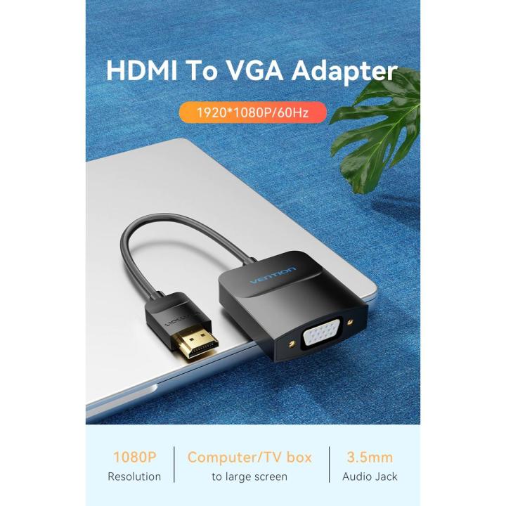 Vention 42154 HDMI to VGA Adapter - 1080P HD Male to VGA Female Converter - Computer, Multimedia, Monitor, Projector, Television, TV Box Compatible - Black