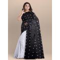 Trendy and Fashionable 21 February Special White & Black Combnation 12 Hand Half Silk Saree For Women - Sari | শাড়ি | shari. 