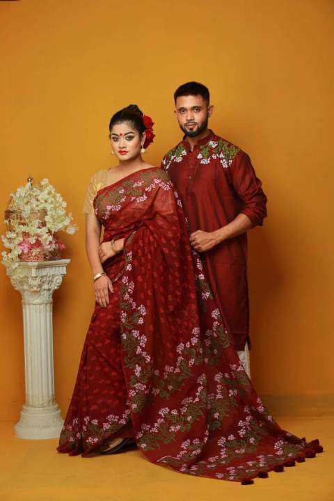 Exclusive%20Designer%20Dhupiyan%20Saree%20And%20Dhupiyan%20Panjabi%20For%20Combo%20Couple%20Dress-%20Saree%20&%20Panjabi%20Set%20-%20Sari%20-%20Sari%20-%20Image%204