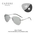 CAPONI Rimless Avation Sun Glasses For Men Discoloration Driving Fishing Polarized Sunglasses Light Weight Shades Male BS7466.