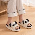Women Cow Linen Home Slippers Men Four Seasons Indoor Flip Flops Female Cute Living Room Shoes Comfortable Cartoon Panda Slides. 