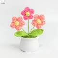 Hand Woven Flowers Fake Plants Knitted Flower Potted for Home Desk Desktop. 