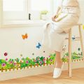 Vivid Flower Butterfly Fence Wall Stickers For Living Room Bedroom Balcony Baseboard Decor Pastoral Wall Art Home Decals.