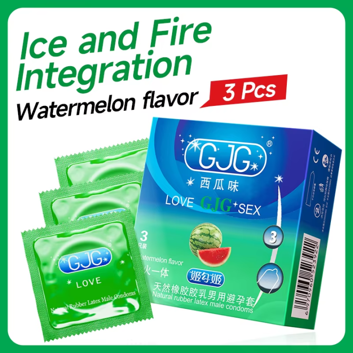 GJG Natural Rubber Latex Ultra-Thin Safety Watermelon Fruit Flavored Condoms - 3pc/Box