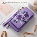POLA Flower Multi-functional Zipper Wallet Leather Phone Case For Samsung Galaxy S22+ 5G/Samsung Galaxy S24 Ultra 5G/Samsung Galaxy S22 5G/Samsung Galaxy S24 5G/Samsung Galaxy S22 Ultra 5G/Samsung Galaxy S23 5G/Samsung G. 