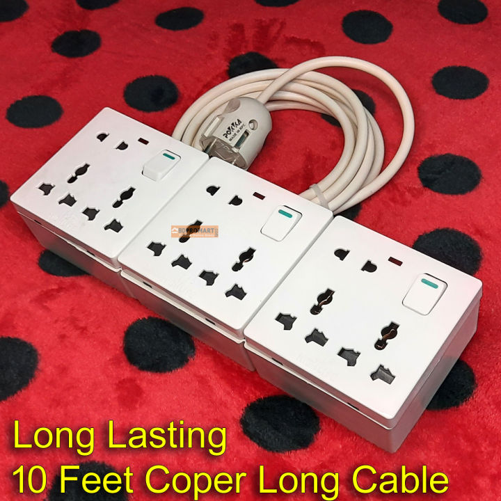 Handmade Multiplug 24pin 9 Port Universal Socket and 100% Copper cable (Heavy Duty + Long lusting) Multi Plug for Computer, Rice Cooker, Charger, TV etc up to 3000w Heavy Duty
