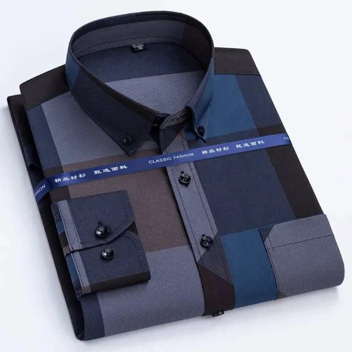 Plaid%20Shirts%20For%20Men%E2%80%98s%20Long%20Sleeve%20Luxury%20Fashion%20Clothing%20Easy%20Care%20Soft%20Business%20Casual%20Print%20Thin%20Smart%20Camisa%20Formal%20Shirt%20-%20Image%205