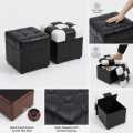 Foldable Storage Ottoman Cube Stool Set – Tufted PU Leather Footrest with Hidden Storage (Black & White / Black) for Stylish, Functional & Space-Saving Home Decor.