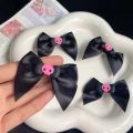 1PC Pink Coolemy Popular Simple Elegant Ins Style Sweet Hair Pins Hair Accessories Girls Black Bow Skull Women Hair Rope Ponytail Holder. 