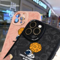 Jizetin for Samsung S21 FE 5G Back Cover Lovely Astronaut Lambskin Texture PU Leather Back For Girls Boys Soft Phone Case.