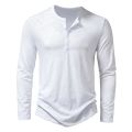 Men's Cotton Button Henley neck Shirt Long Sleeve Casual Button Solid color Fashion T-Shirts.