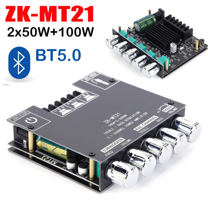 【COOL】 12V 24V Subwoofer Digital Power Amplifier Board ZK MT21 100W 2.1 Channel AUX Audio Stereo -compatible 5.0 Bass Amp
